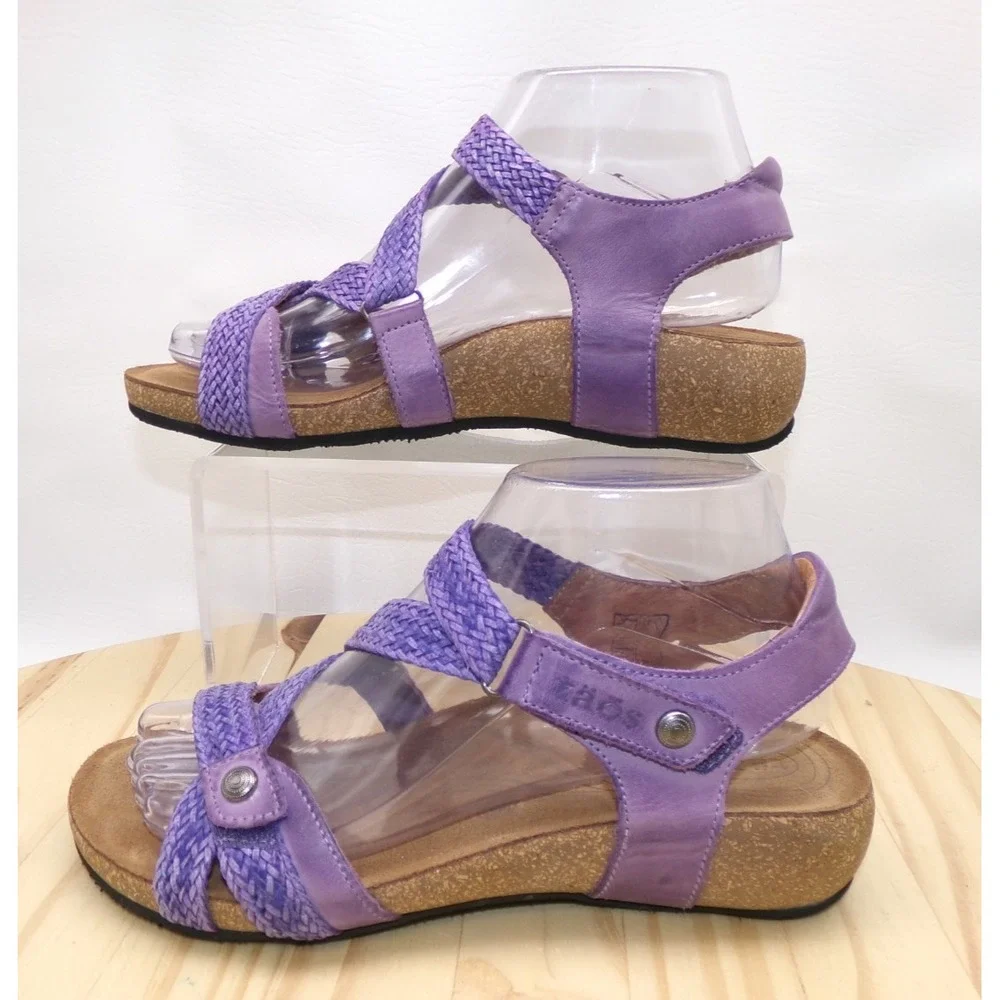 Taos Trulie Sandals Purple Braided Leather Women Size 7-7.5 38 Comfort Strappy